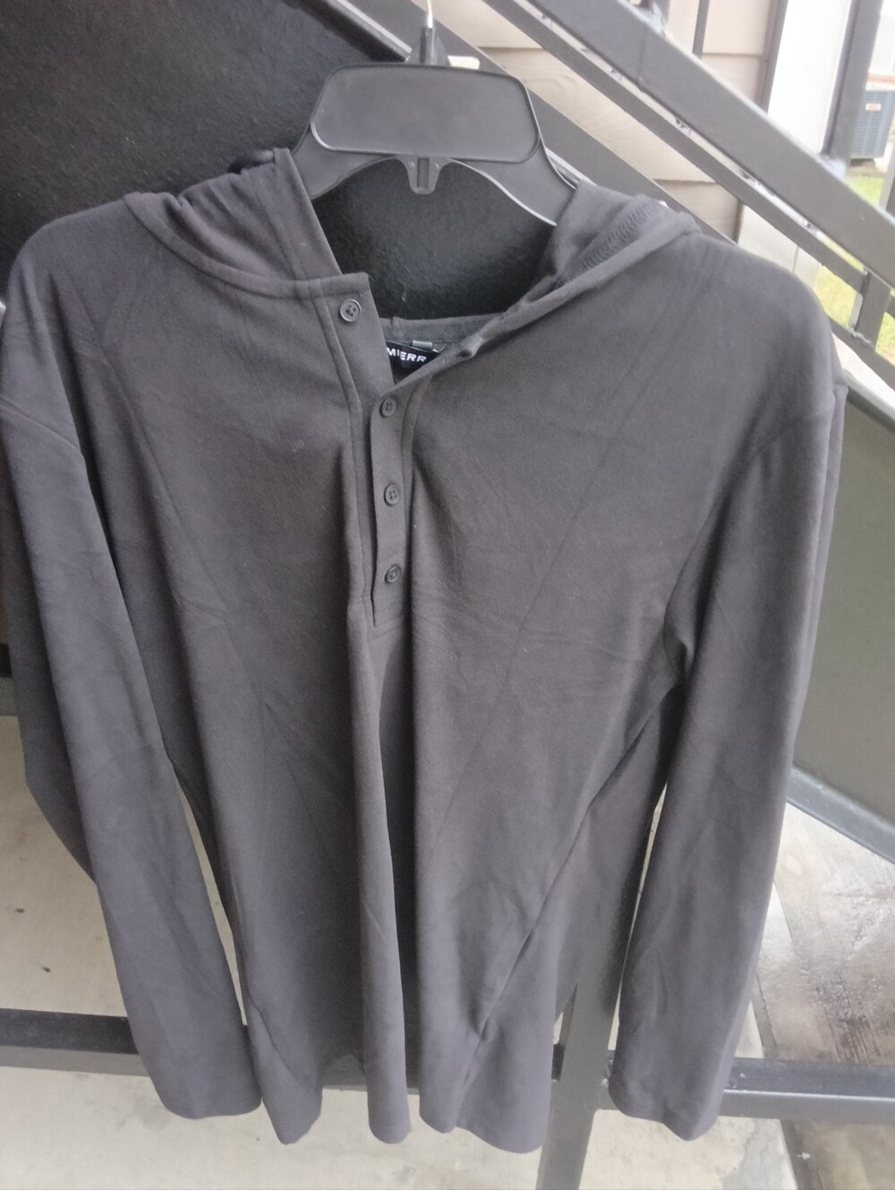 Men's Black Hooded Henley Long-Sleeve Shirt — Casual Everyday
